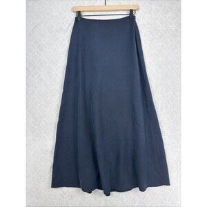 Vtg Ralph Lauren 100% Silk Maxi Skirt 6Petite Navy Blue Minimal Old Money Modest
